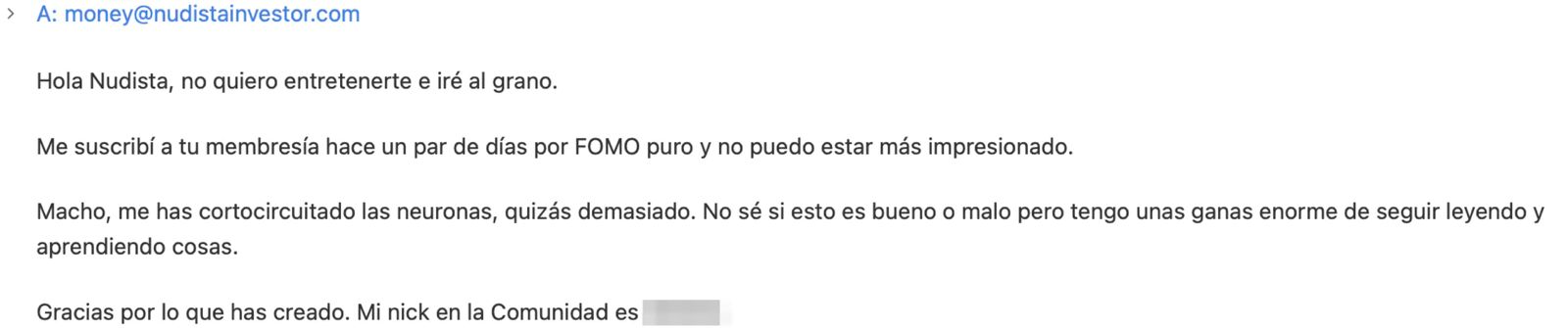 Correo de un socio: «Me suscribí hace un par de días por FOMO puro y no puedo estar más impresionado.»